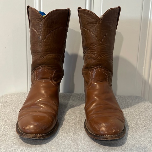Used Brown Justin Cowboy boots Size 7 1/2 AA - Picture 1 of 7